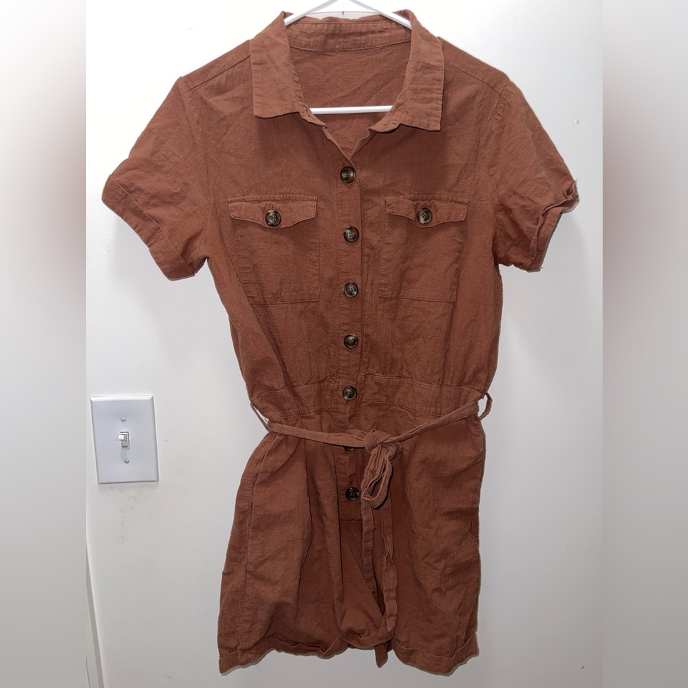 Casual Brown Button-Up Romper